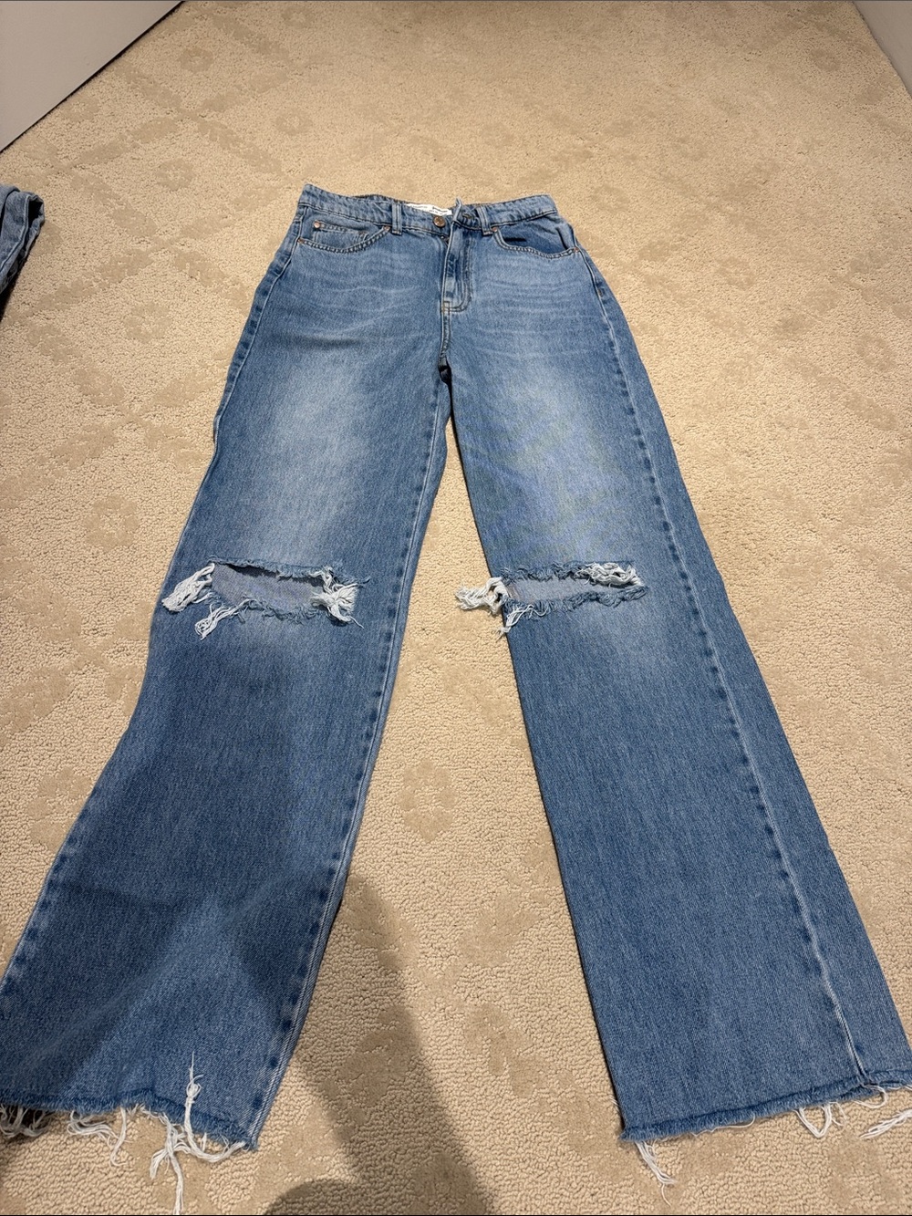 stradivarius Distressed Wide-Leg Blue Jeans